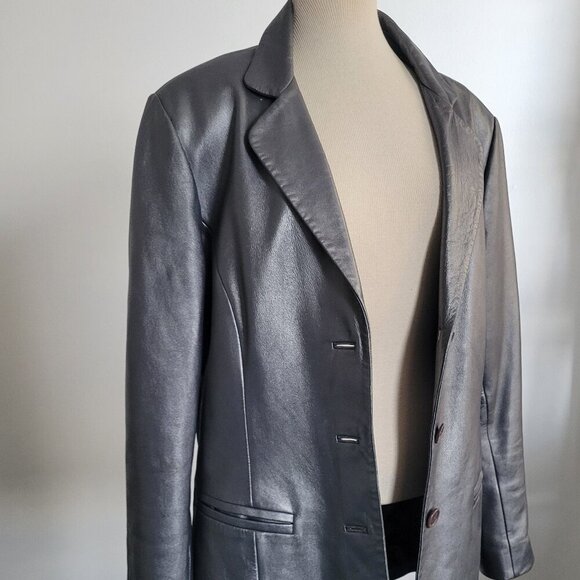 BUY AS IS: Willi Smith Silver Faux Leather Jacket/Blazer (Size: M) - Picture 1 of 16